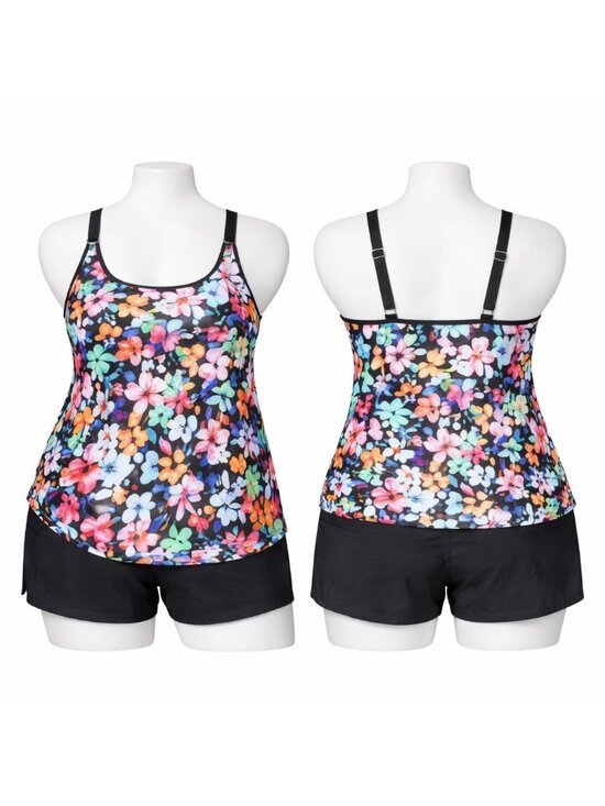22W Plus Size Flowy Floral Tankini w High Waist Black Shorts NWT - Picture 2 of 2